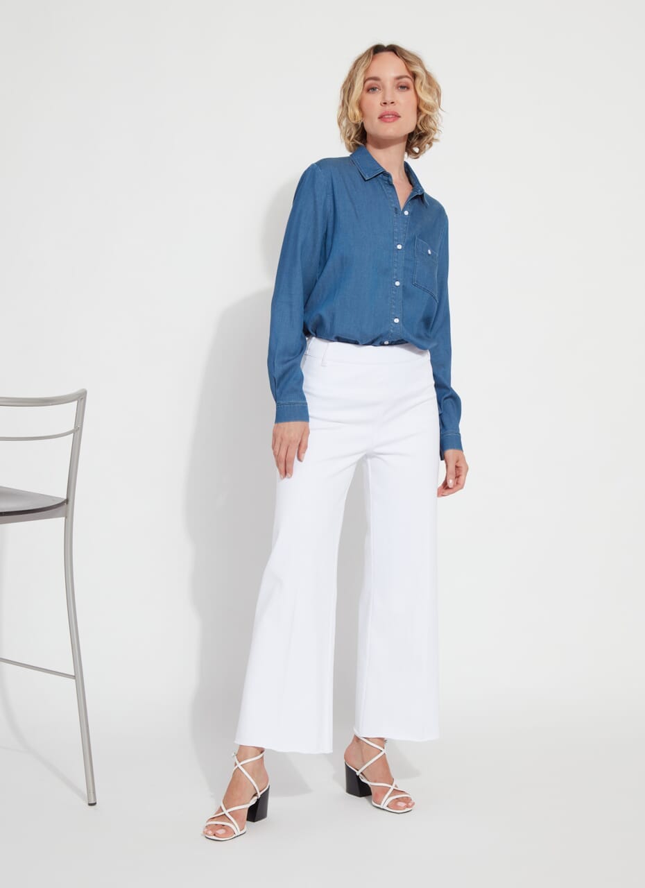 Lysse Erin Hi Waist Wide Leg Denim (28" Inseam) Antique Wash Smoked Green