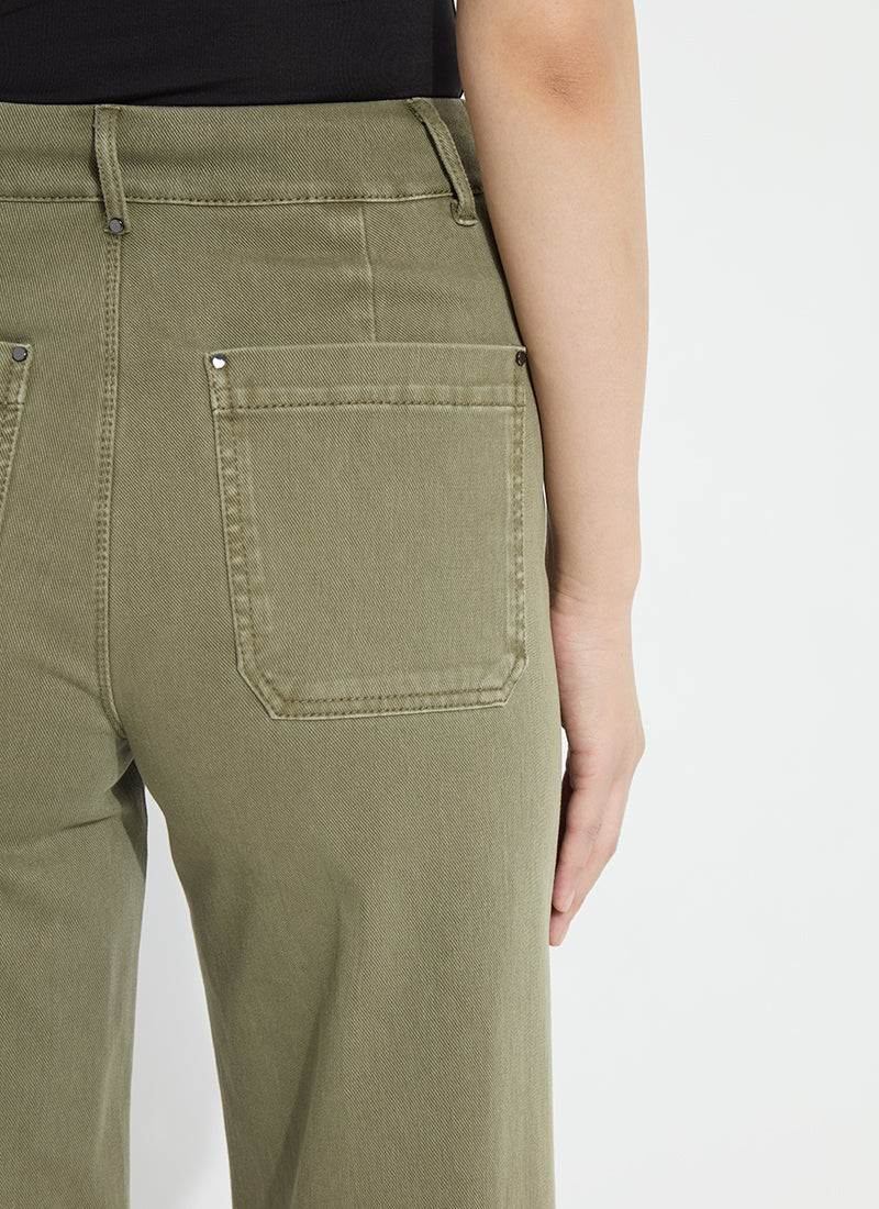 Lysse Erin Hi Waist Wide Leg Denim (28" Inseam) Antique Wash Smoked Green