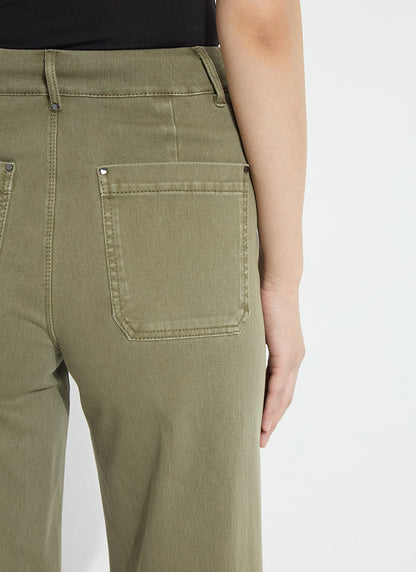 Lysse Erin Hi Waist Wide Leg Denim (28" Inseam) Antique Wash Smoked Green