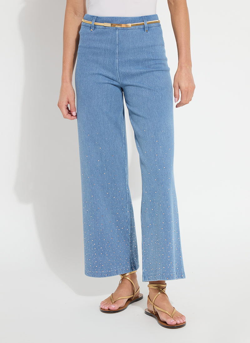 Lysse Erin Crystal Embellished Wide Leg Denim (28" Inseam) Bleached Blue