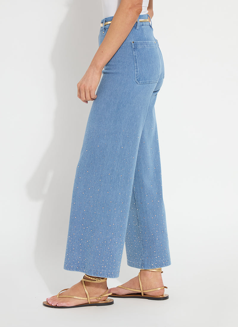 Lysse Erin Crystal Embellished Wide Leg Denim (28" Inseam) Bleached Blue