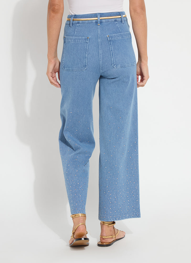 Lysse Erin Crystal Embellished Wide Leg Denim (28" Inseam) Bleached Blue
