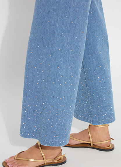 Lysse Erin Crystal Embellished Wide Leg Denim (28" Inseam) Bleached Blue