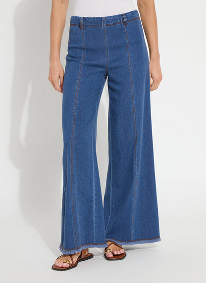 Lysse Irabella Fringed Wide Leg Denim (29.5" Inseam) Midwash