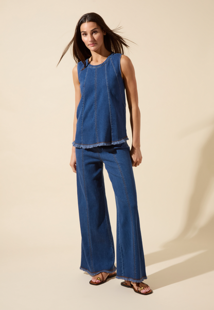 Lysse Irabella Fringed Wide Leg Denim (29.5" Inseam) Midwash