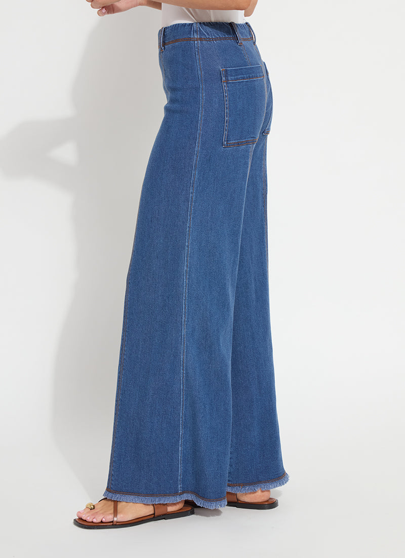Lysse Irabella Fringed Wide Leg Denim (29.5" Inseam) Midwash