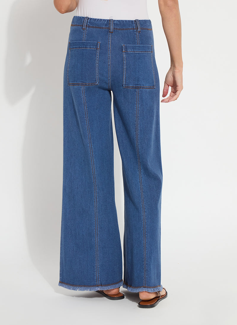 Lysse Irabella Fringed Wide Leg Denim (29.5" Inseam) Midwash