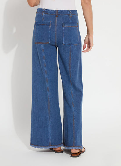 Lysse Irabella Fringed Wide Leg Denim (29.5" Inseam) Midwash