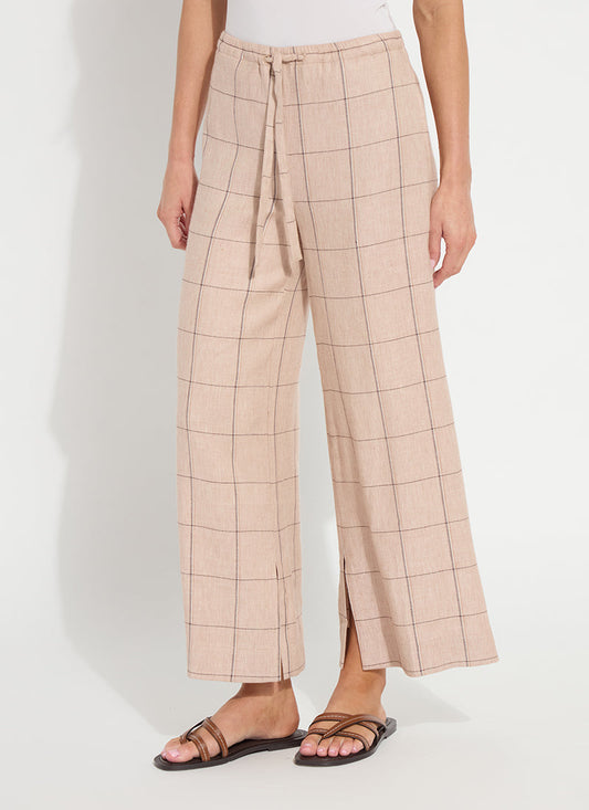 Lysse Nixie Drawstring Linen Wide Leg Pant (27" Inseam) Isla Check