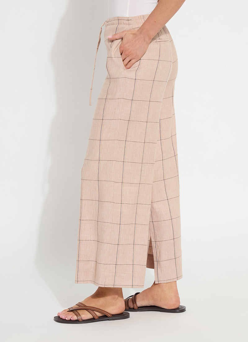 Lysse Nixie Drawstring Linen Wide Leg Pant (27" Inseam) Isla Check