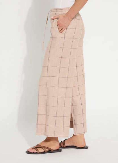 Lysse Nixie Drawstring Linen Wide Leg Pant (27" Inseam) Isla Check