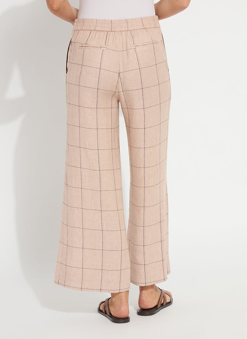 Lysse Nixie Drawstring Linen Wide Leg Pant (27" Inseam) Isla Check