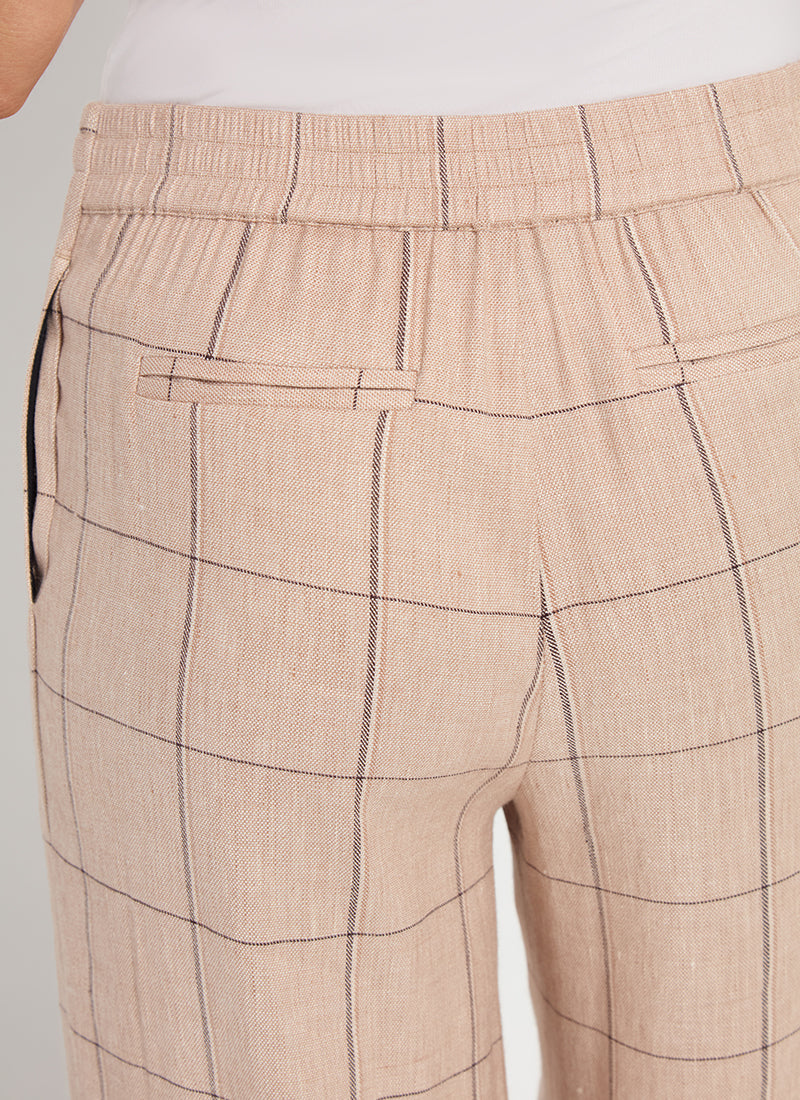 Lysse Nixie Drawstring Linen Wide Leg Pant (27" Inseam) Isla Check