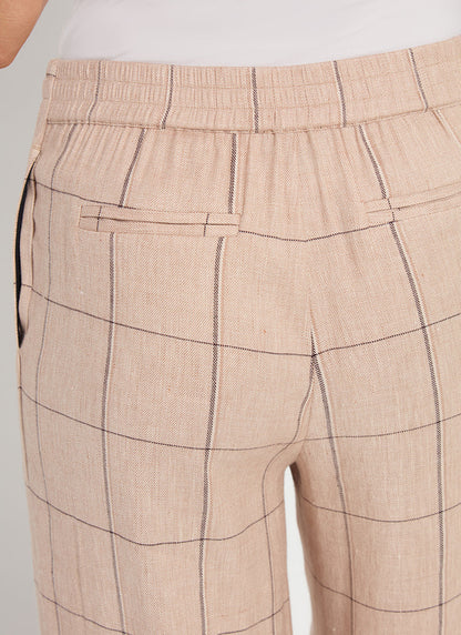Lysse Nixie Drawstring Linen Wide Leg Pant (27" Inseam) Isla Check