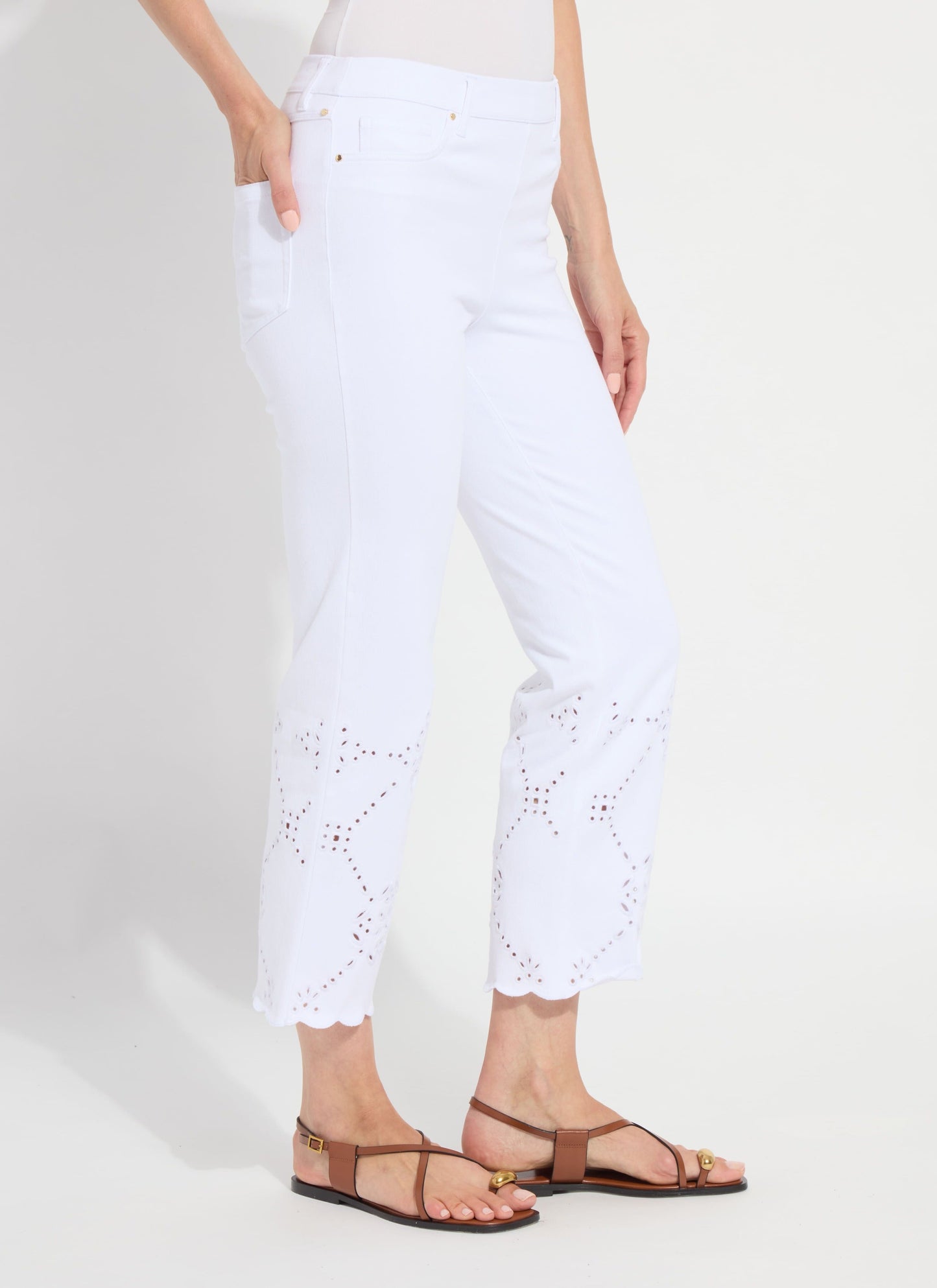 Lysse Billie Eyelet Straight Denim (26" Inseam) Bleached Blue