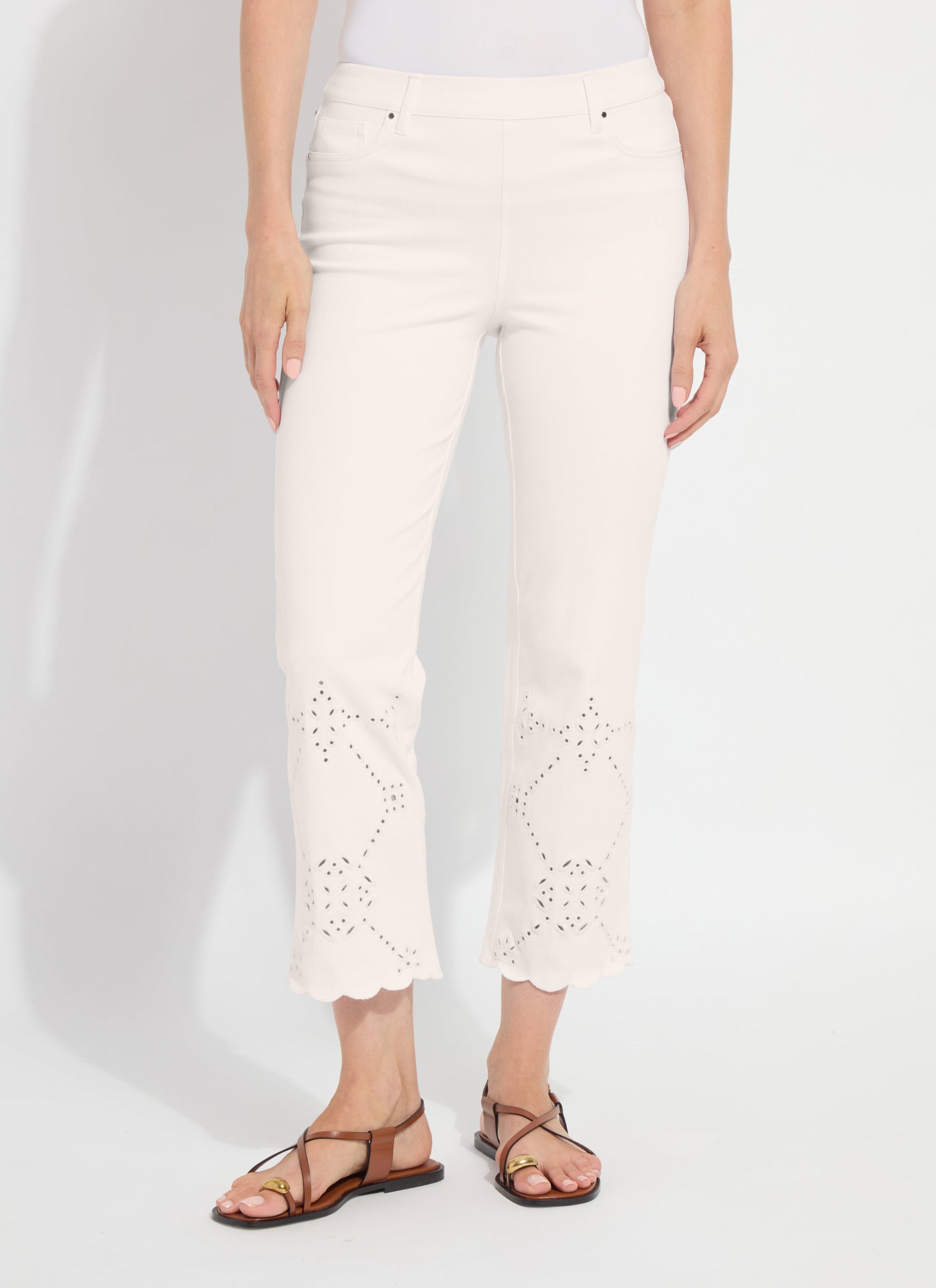 Lysse Billie Eyelet Straight Denim (26" Inseam) Bleached Blue