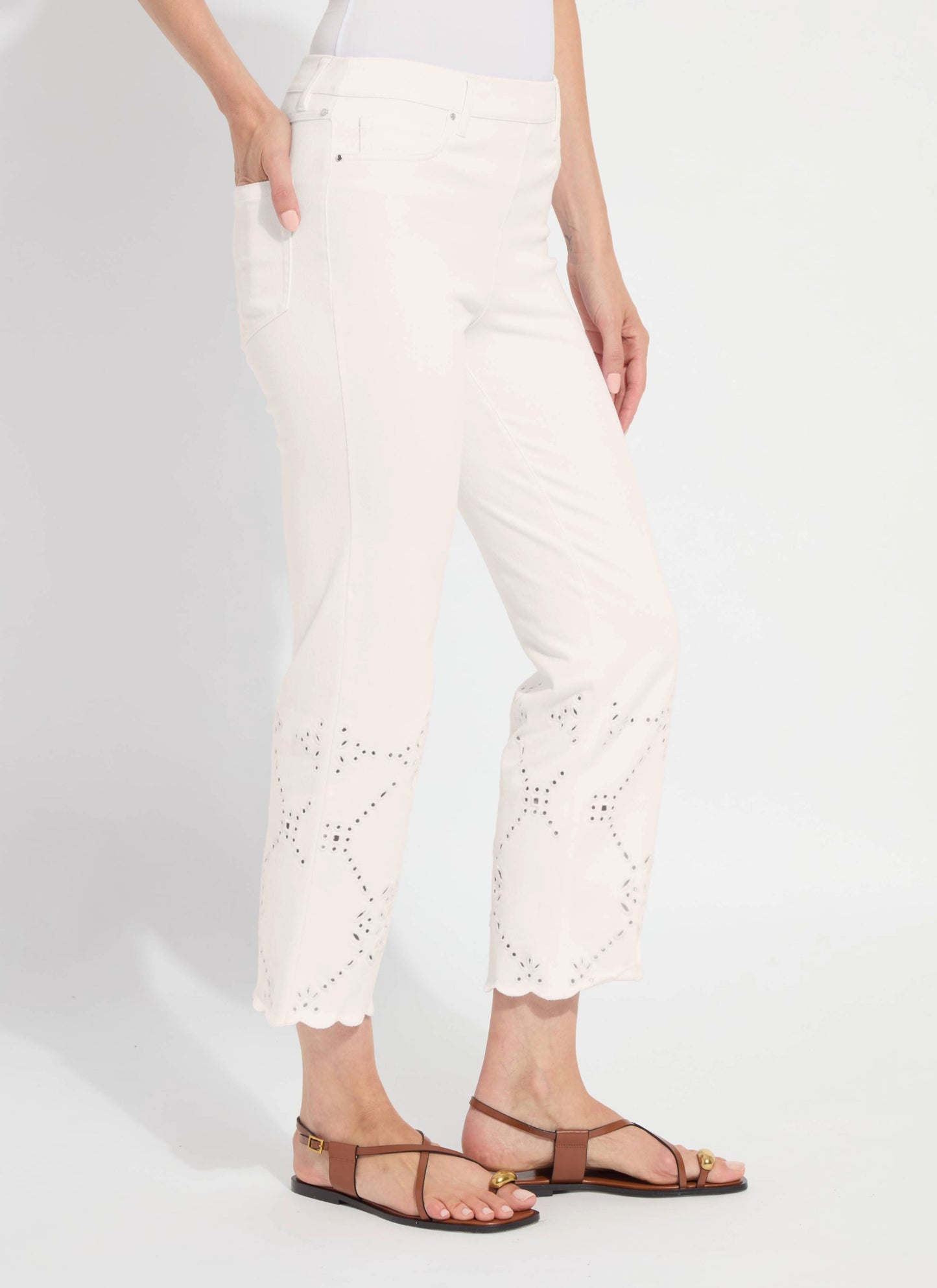 Lysse Billie Eyelet Straight Denim (26" Inseam) Bleached Blue