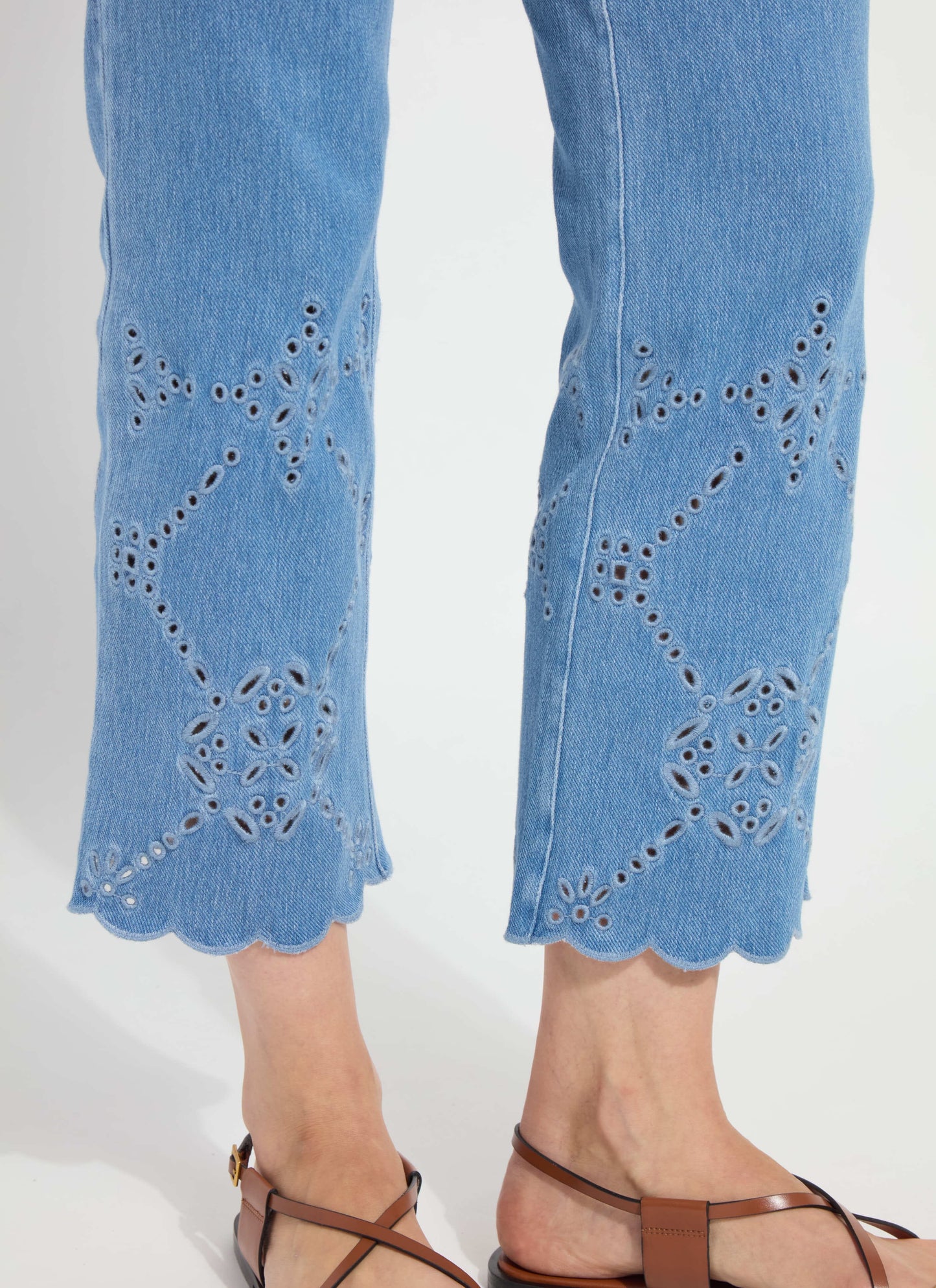 Lysse Billie Eyelet Straight Denim (26" Inseam) Bleached Blue