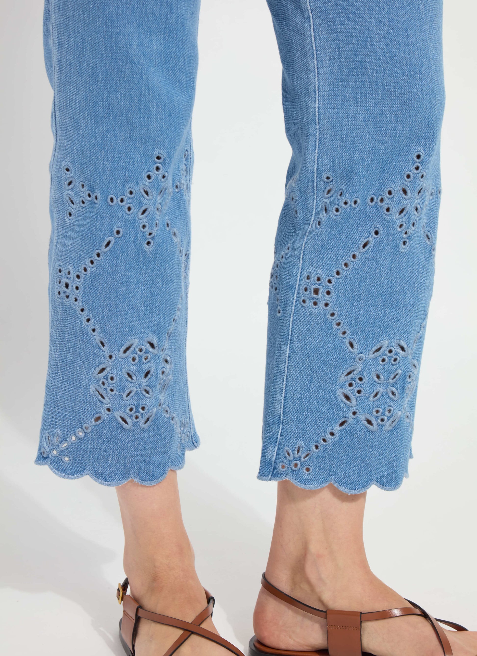 Lysse Billie Eyelet Straight Denim (26" Inseam) Bleached Blue