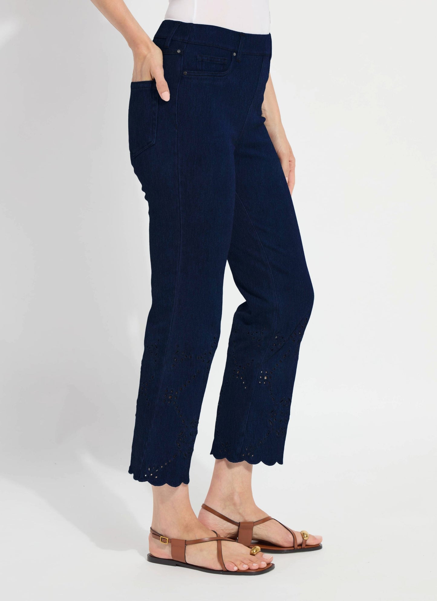 Lysse Billie Eyelet Straight Denim (26" Inseam) Bleached Blue