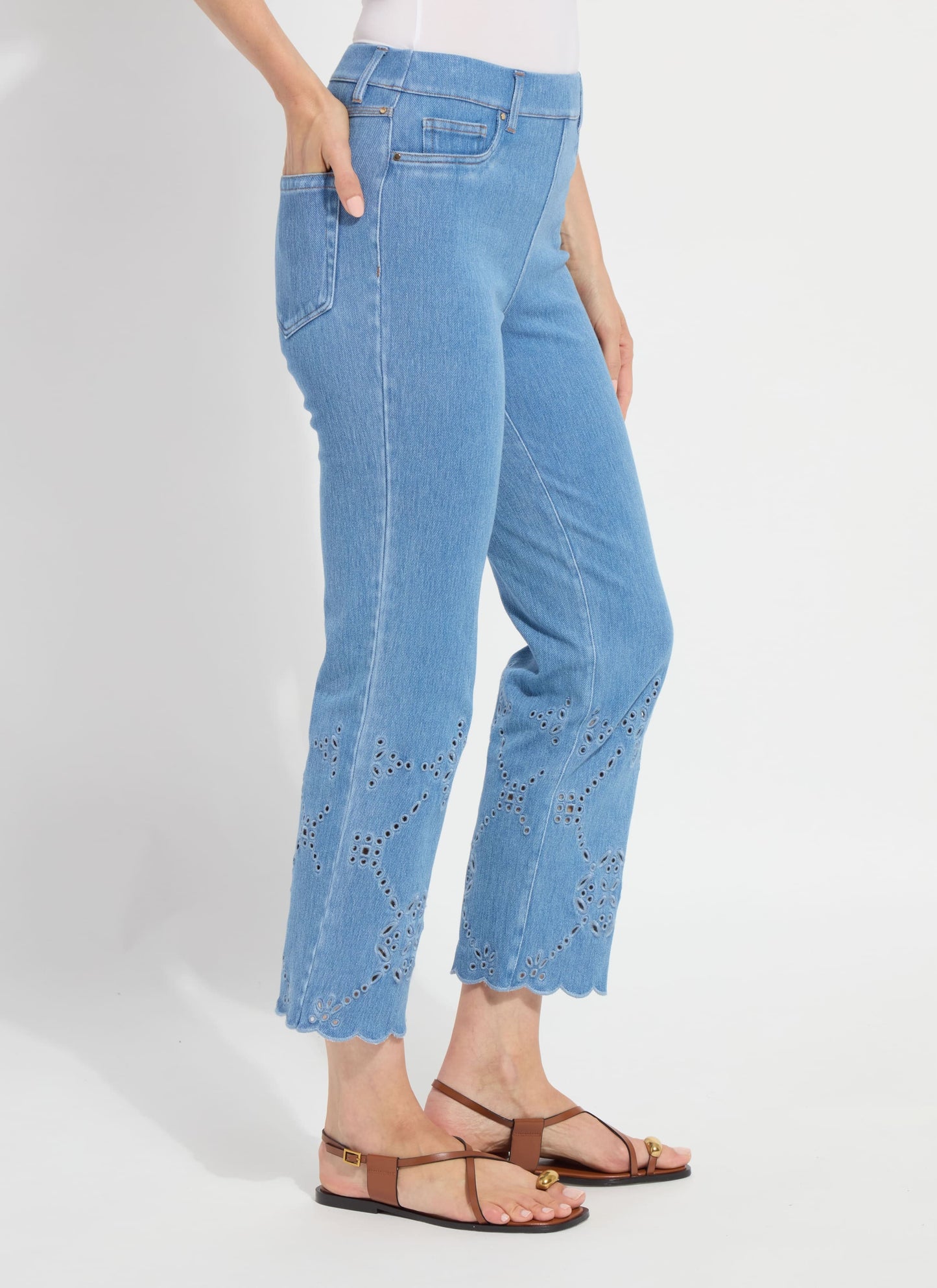 Lysse Billie Eyelet Straight Denim (26" Inseam) Bleached Blue