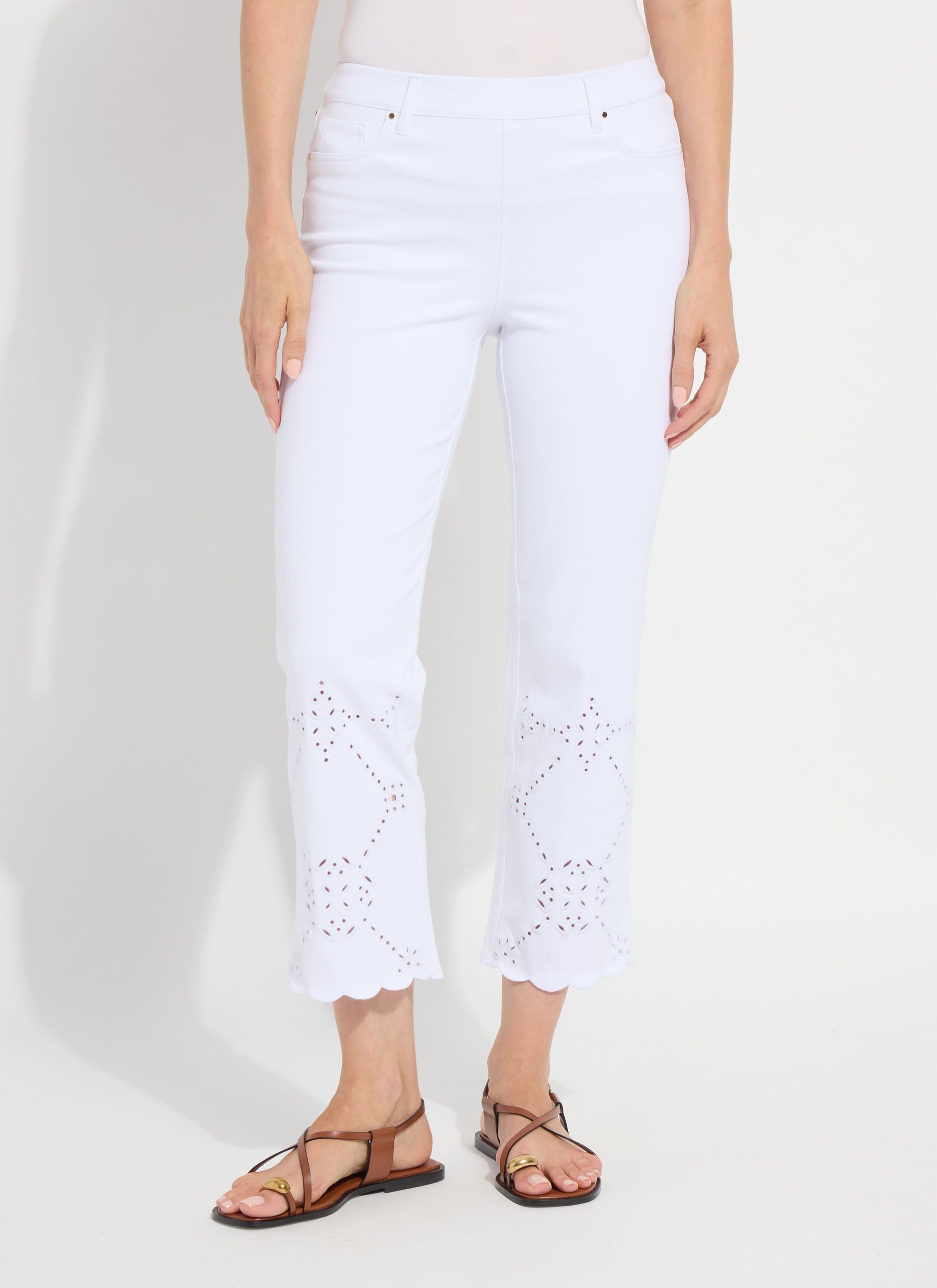 Lysse Billie Eyelet Straight Denim (26" Inseam) Bleached Blue