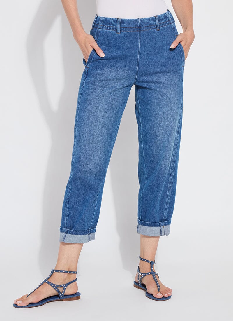 Lysse Winslet Cuffed Barrel Crop Denim (27" Inseam) White