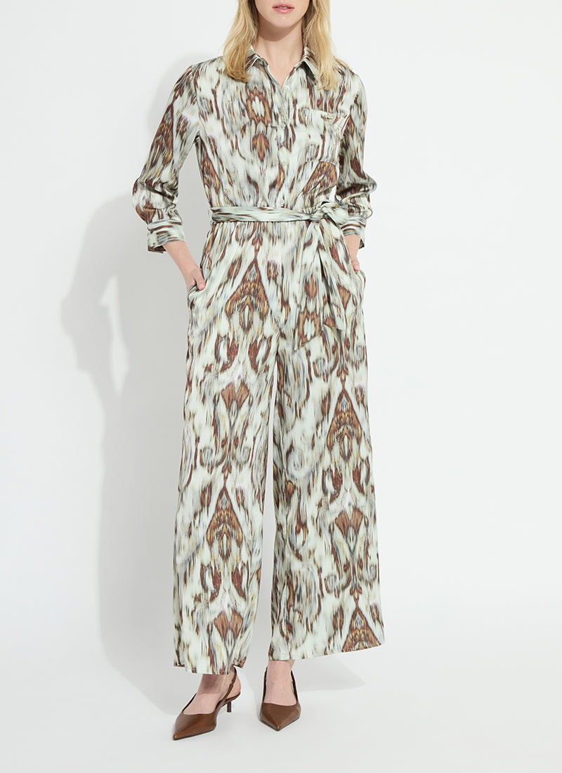 Lysse Dahlia Belted Satin Wide Leg Jumpsuit Woodland Paisley