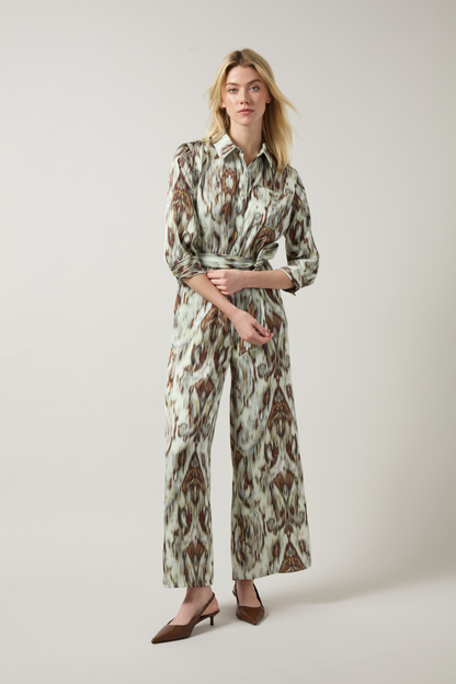 Lysse Dahlia Belted Satin Wide Leg Jumpsuit Woodland Paisley