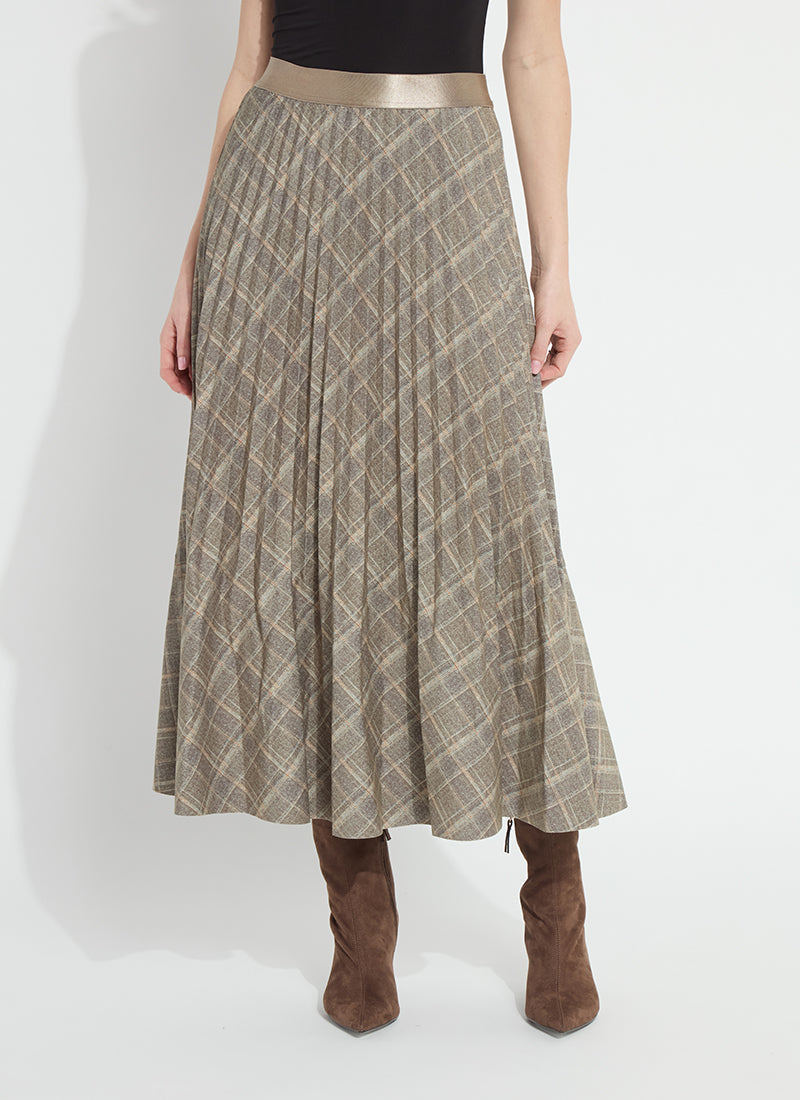 Lysse Sabrina Ponte Pleated Midi Skirt Smoked Green Plaid
