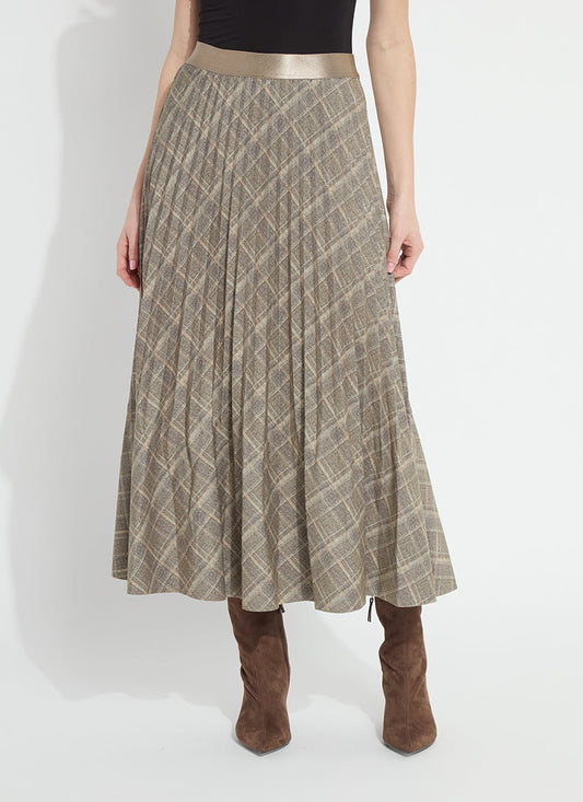Lysse Sabrina Ponte Pleated Midi Skirt Smoked Green Plaid