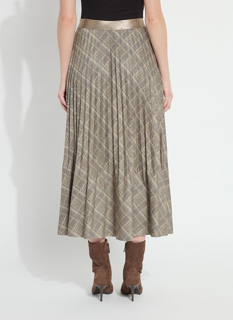 Lysse Sabrina Ponte Pleated Midi Skirt Smoked Green Plaid