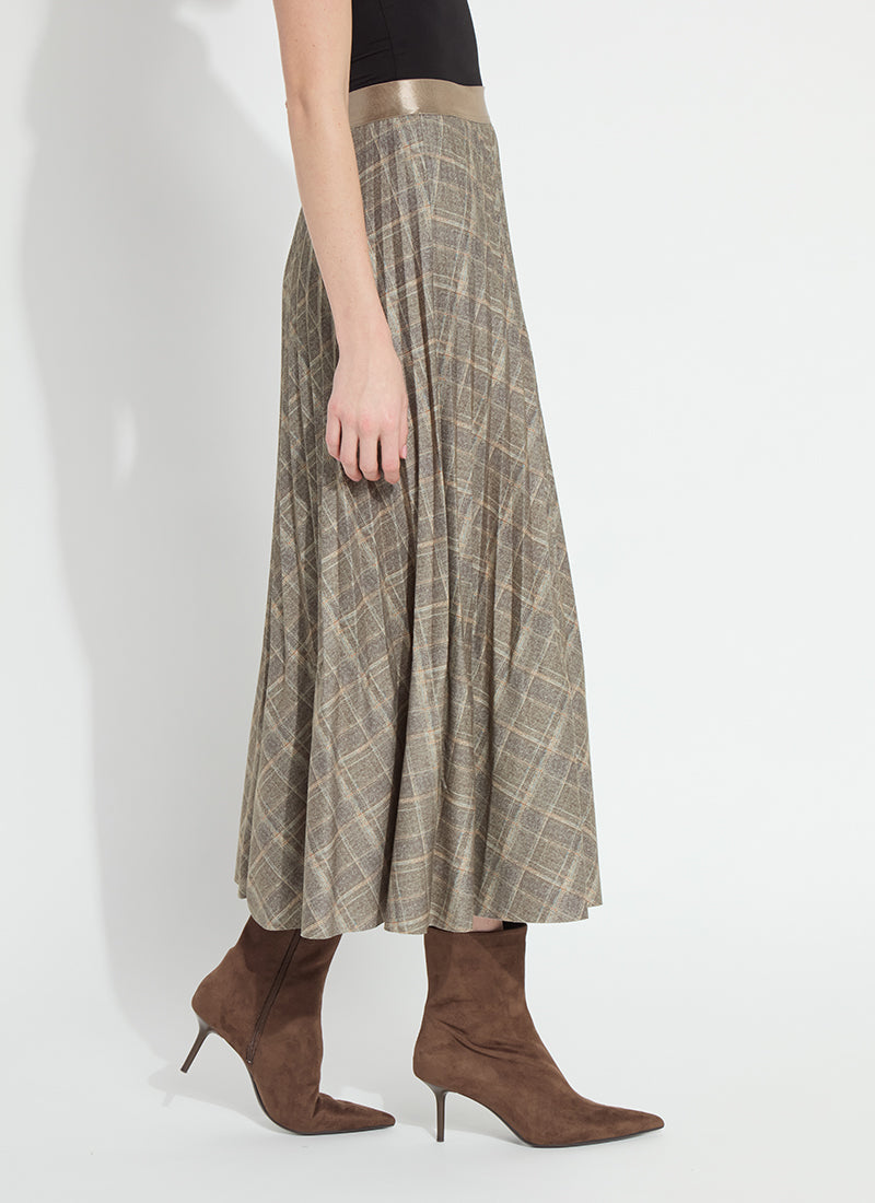 Lysse Sabrina Ponte Pleated Midi Skirt Smoked Green Plaid