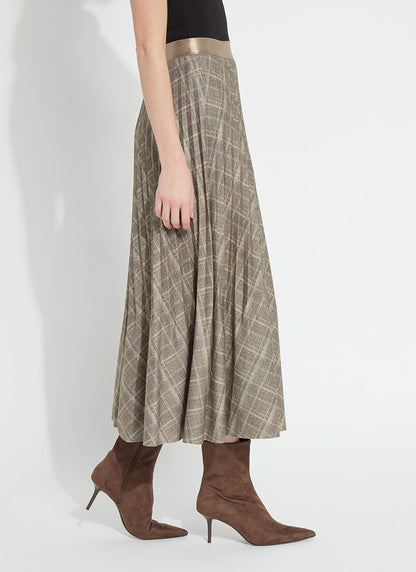 Lysse Sabrina Ponte Pleated Midi Skirt Smoked Green Plaid