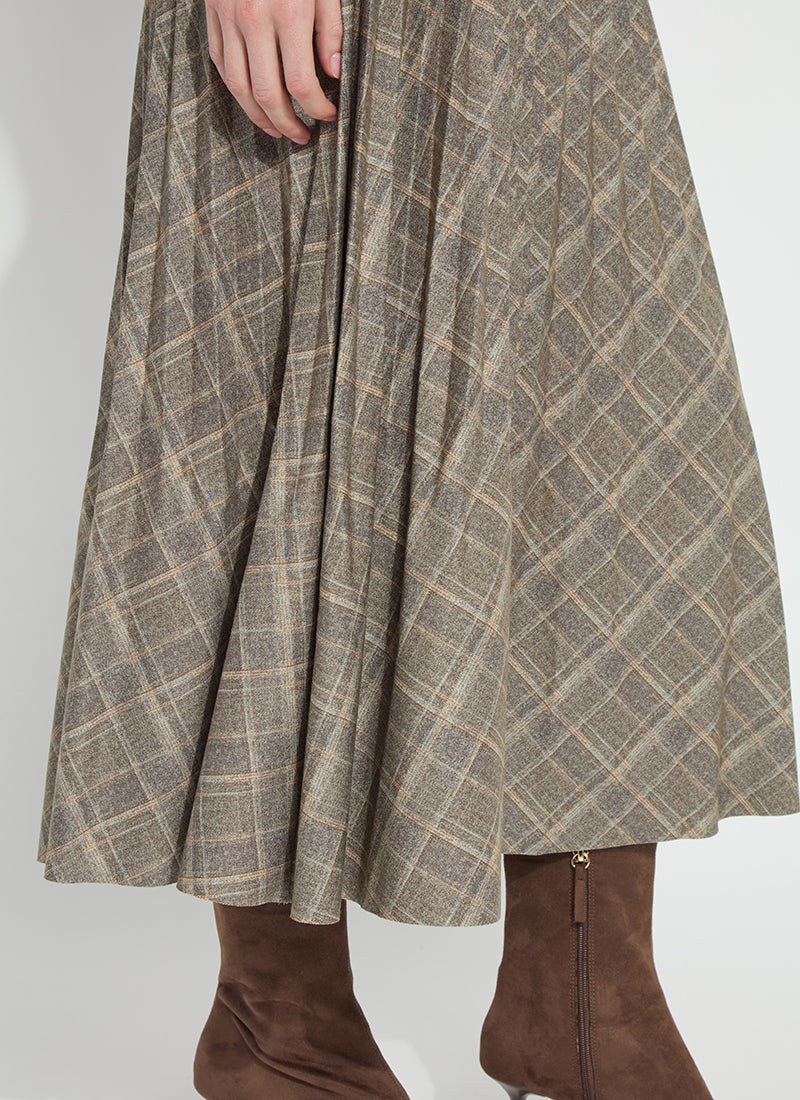 Lysse Sabrina Ponte Pleated Midi Skirt Smoked Green Plaid