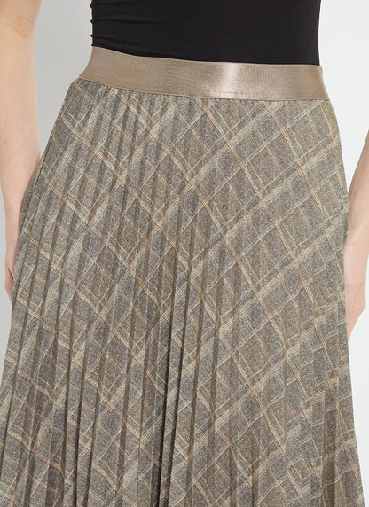 Lysse Sabrina Ponte Pleated Midi Skirt Smoked Green Plaid