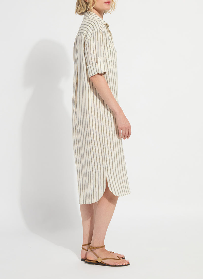 Lysse Juniper Linen Tunic Shirt Dress Olive Grove Stripe