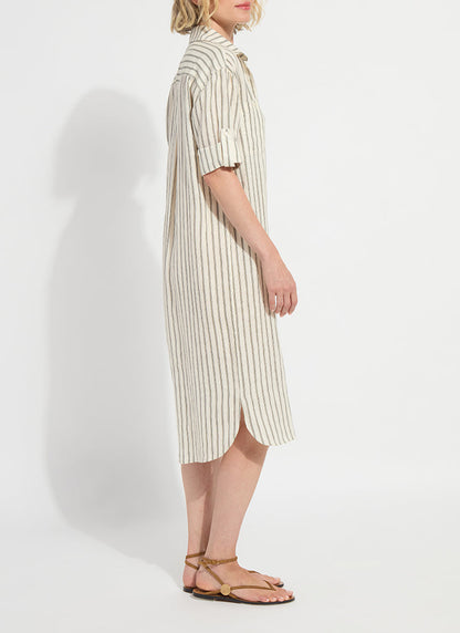 Lysse Juniper Linen Tunic Shirt Dress Olive Grove Stripe