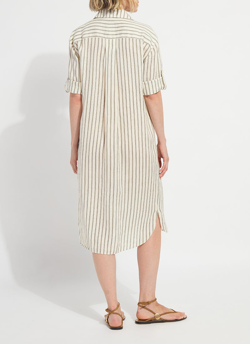 Lysse Juniper Linen Tunic Shirt Dress Olive Grove Stripe