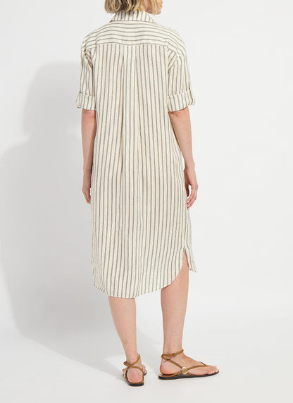 Lysse Juniper Linen Tunic Shirt Dress Olive Grove Stripe