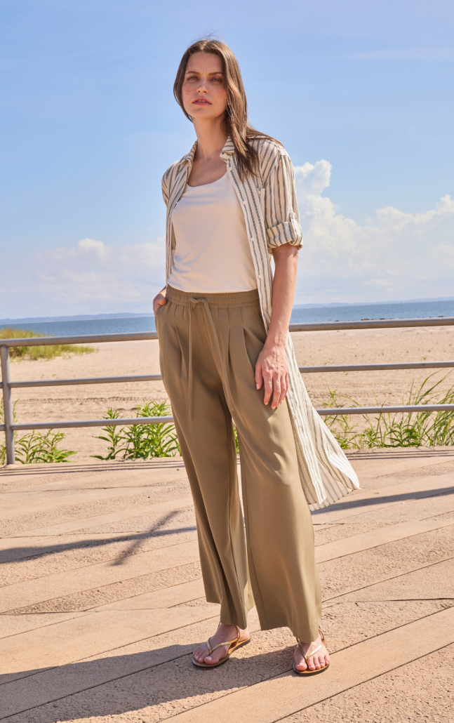 Lysse Juniper Linen Tunic Shirt Dress Olive Grove Stripe