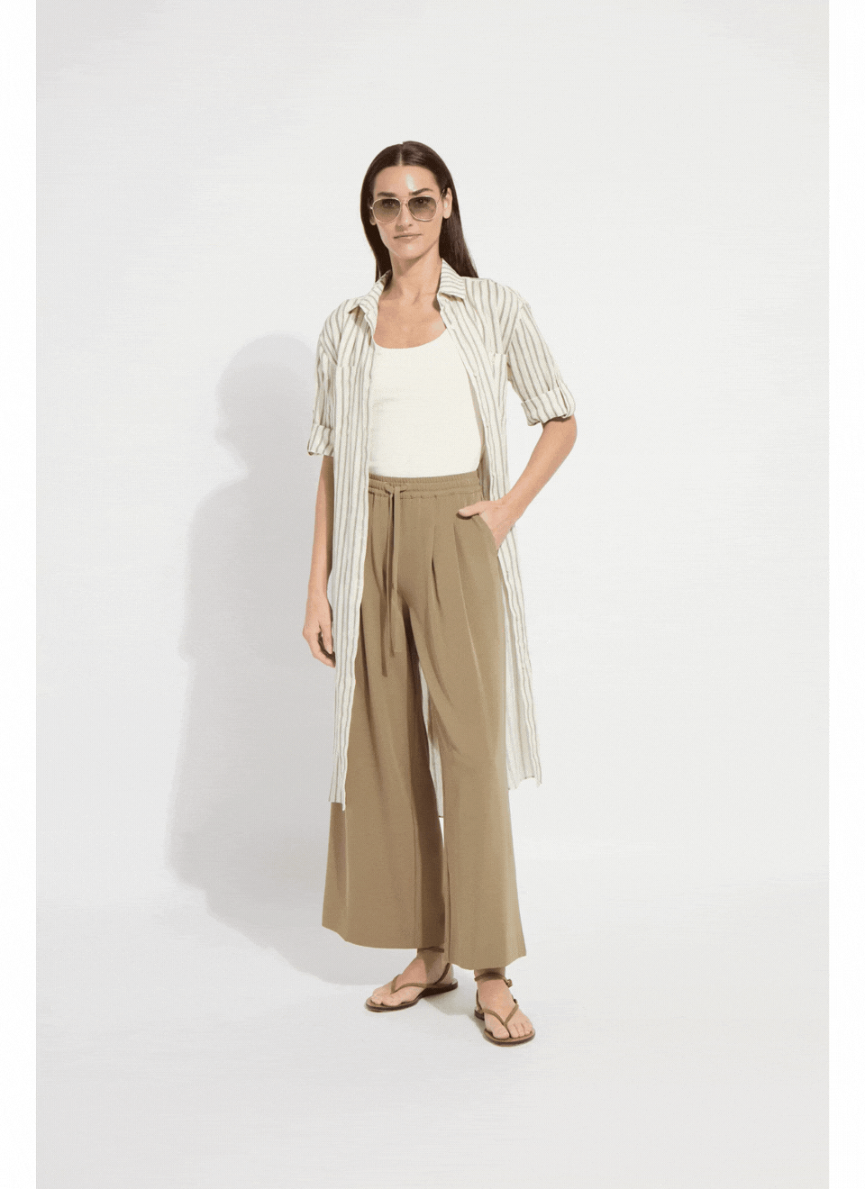 Lysse Juniper Linen Tunic Shirt Dress Olive Grove Stripe