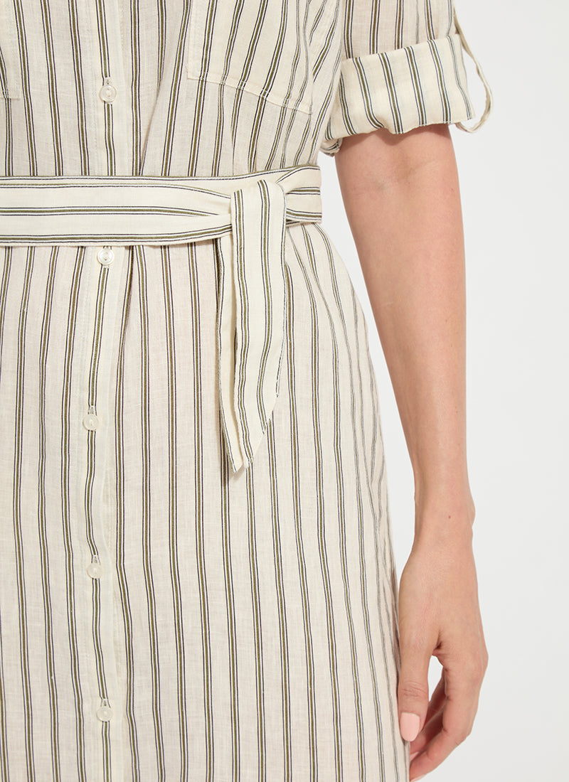 Lysse Juniper Linen Tunic Shirt Dress Olive Grove Stripe