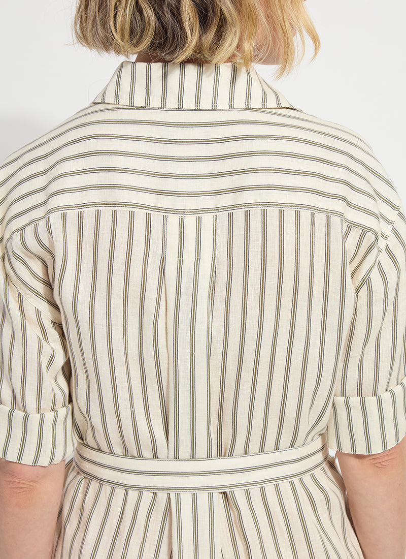 Lysse Juniper Linen Tunic Shirt Dress Olive Grove Stripe
