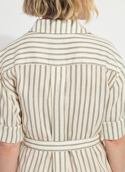 Lysse Juniper Linen Tunic Shirt Dress Olive Grove Stripe