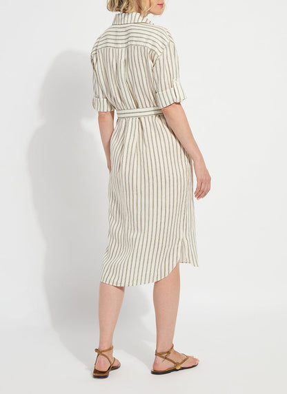 Lysse Juniper Linen Tunic Shirt Dress Olive Grove Stripe