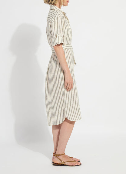 Lysse Juniper Linen Tunic Shirt Dress Olive Grove Stripe