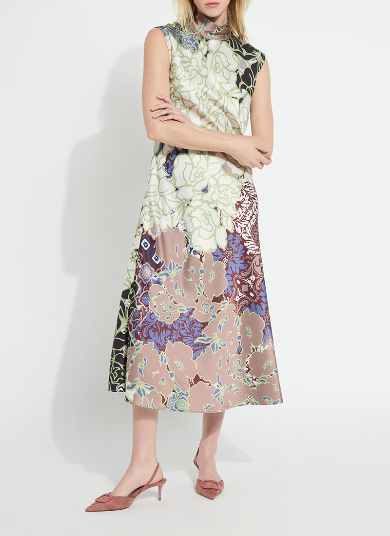 Lysse Flora Mock Neck Bias Cut Midi Dress Antique Garden