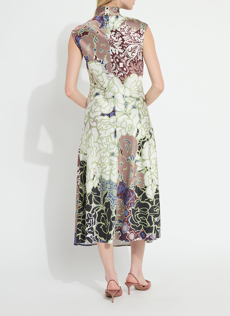 Lysse Flora Mock Neck Bias Cut Midi Dress Antique Garden
