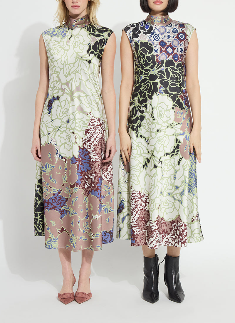 Lysse Flora Mock Neck Bias Cut Midi Dress Antique Garden